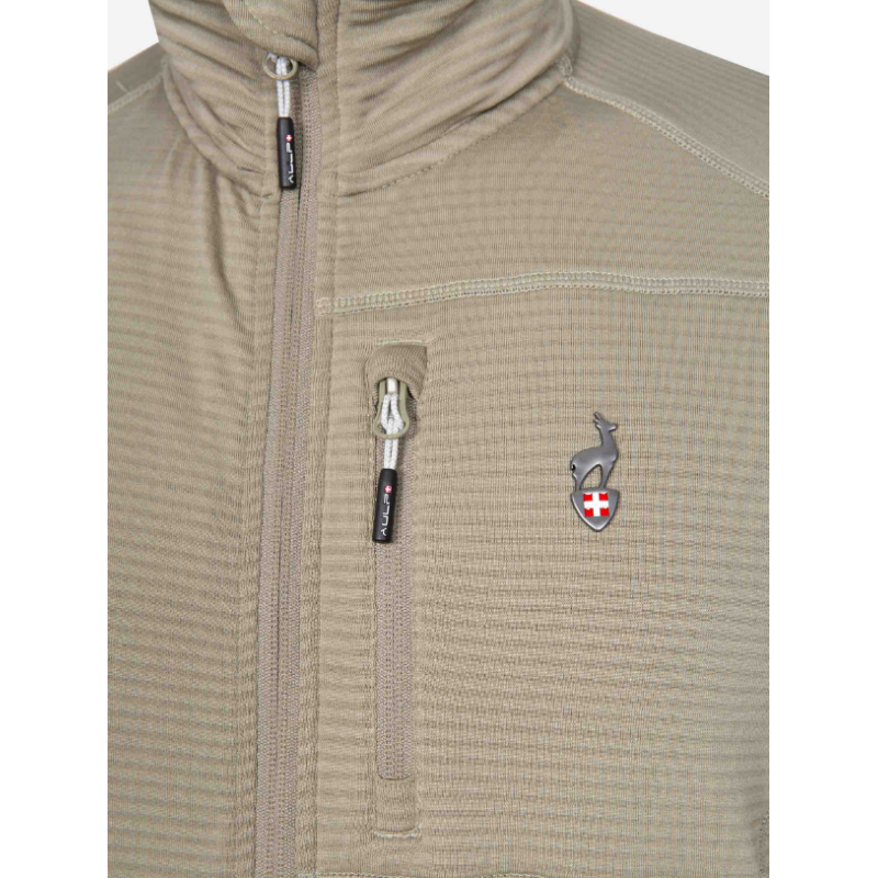 Lahek moški midlayer AULP Tobey Light v kaki barvi nudi toploto, zračnost in udobje za pohodništvo, šport in prosti čas. Odlična izbira za vse sezone.