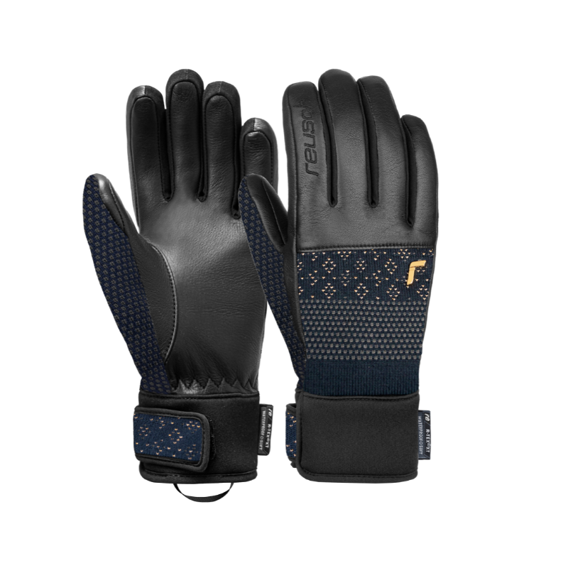 Reusch Elisabeth R-TEX® XT ženske rokavice – tople, vodoodporne in elegantne s kombinacijo ovčjega usnja, volne in pletenine. Za sodobne smučarke z občutkom za slog.