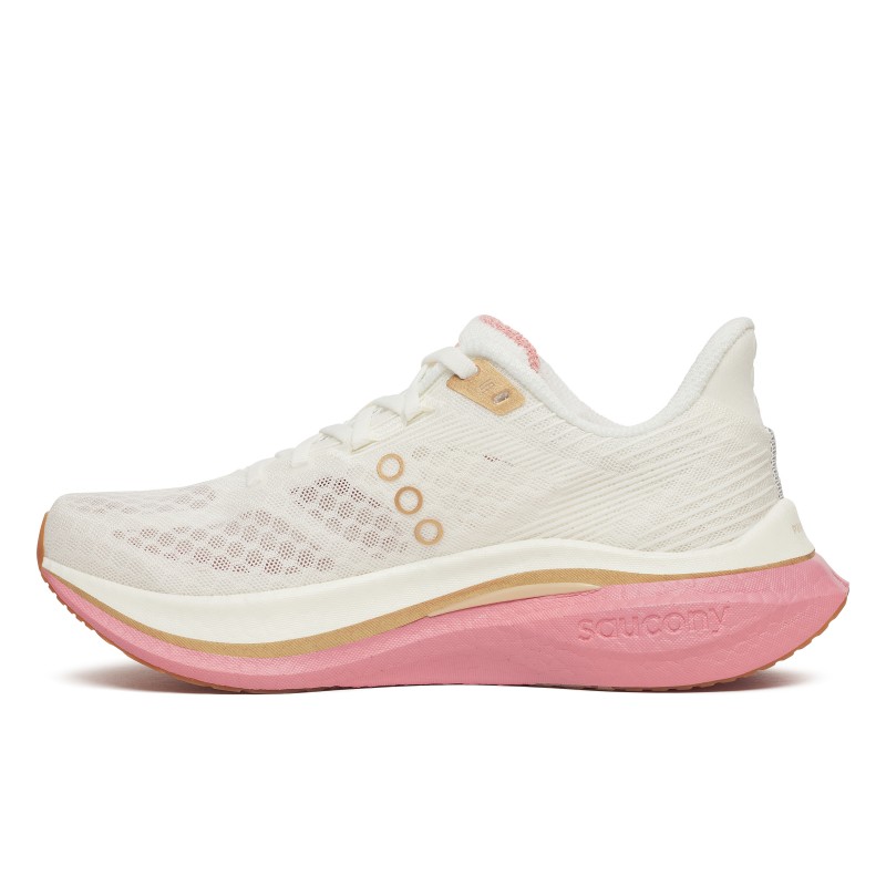 Saucony Endorphin Speed 5 so vrhunske ženske tekaške superge za hitrost, trening in tekmovanja. Najlonska plošča, PWRRUN PB blaženje in SPEEDROLL tehnologija za maksimalen odriv in osebne rekorde.