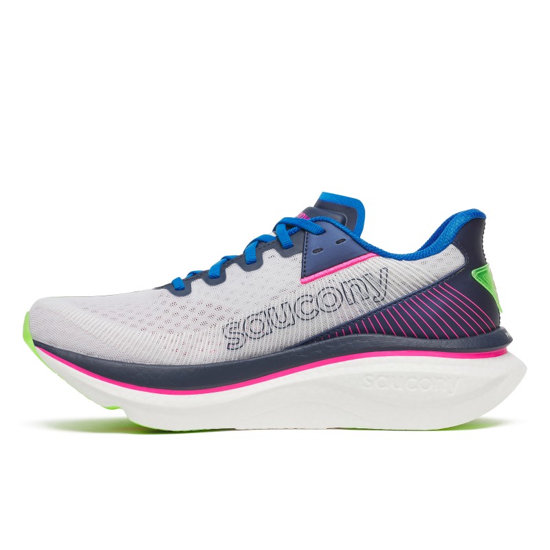 Odkrij moške tekaške superge Saucony Endorphin Azura – ultralahki tekaški copati s PWRRUN PB blaženjem, SPEEDROLL tehnologijo in vrhunskim oprijemom za hitre treninge in vsakodnevni tek.