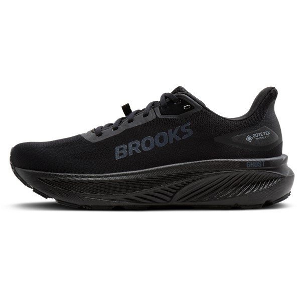 Vodoodporne moške cestne tekaške superge Brooks Ghost 18 GTX z membrano GORE‑TEX Invisible Fit, mehkim blaženjem DNA LOFT v3 in podplatom RoadTack za tek v dežju.