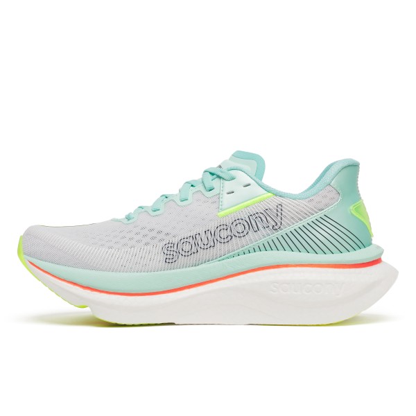 Pospeši tempo z ženskimi tekaškimi supergami Saucony Endorphin Azura. Ultralahki copati s PWRRUN PB blaženjem in SPEEDROLL tehnologijo za hitrejši, mehkejši in učinkovitejši tek.