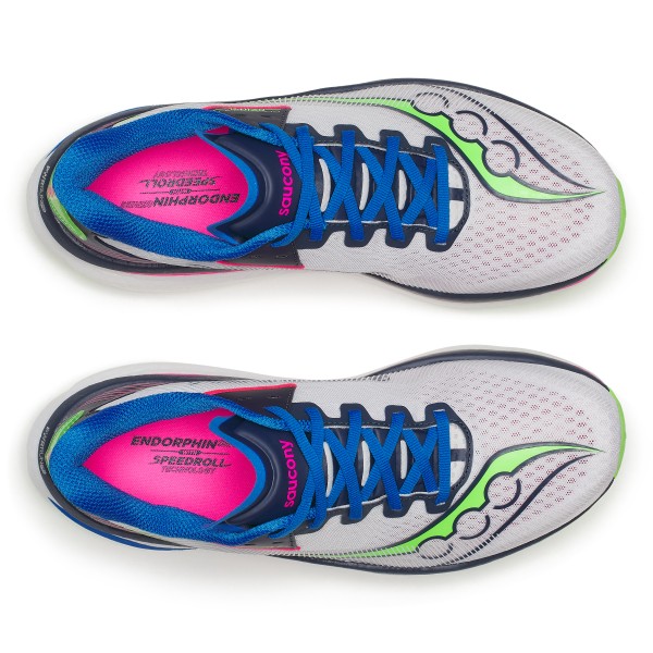 Odkrij moške tekaške superge Saucony Endorphin Azura – ultralahki tekaški copati s PWRRUN PB blaženjem, SPEEDROLL tehnologijo in vrhunskim oprijemom za hitre treninge in vsakodnevni tek.