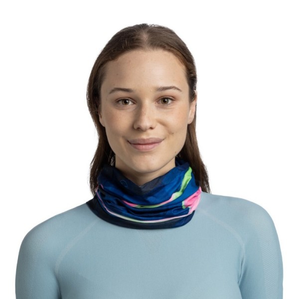 Topla in raztegljiva BUFF® tuba Larto Navy nudi zaščito pred soncem, vetrom in mrazom. Idealna za tek, smučanje, pohodništvo in outdoor aktivnosti.