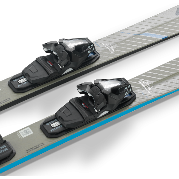 Vsestranske karving smuči Elan Primetime 44  s širšo platformo, sredico Dual Density, ojačitvijo Mono Ti in pripadajočimi vezmi EMX 12.0 GW Fusion X.