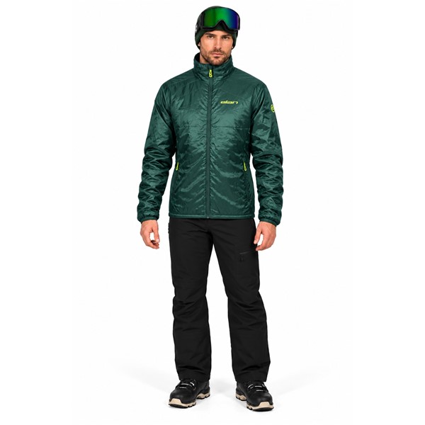 Moška obojestranska izolacijska jakna ELAN DEMO JACKET REVERSIBLE z lahkim polnilom DuPont Sorona 60 g. Izdelana je iz poliestrske tkanine Ripstop z recikliranimi vlakni in prijetnim občutkom bombaža na otip. Vodoodbojna obdelava DWR brez PFC zagotavlja dodatno zaščito pred rahlim dežjem in snegom. Jakna ima dva stranska žepa in omogoča obojestransko nošenje. Primerna je kot samostojna prehodna jakna ali dodatni izolacijski sloj pod trislojno smučarsko jakno.