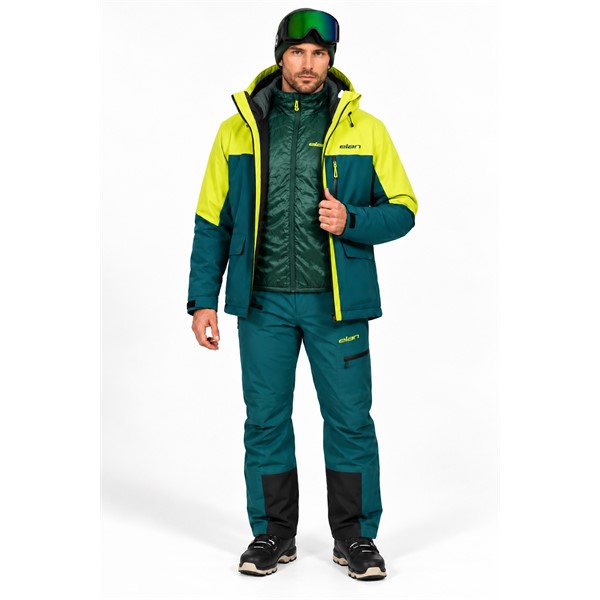 Moška obojestranska izolacijska jakna ELAN DEMO JACKET REVERSIBLE z lahkim polnilom DuPont Sorona 60 g. Izdelana je iz poliestrske tkanine Ripstop z recikliranimi vlakni in prijetnim občutkom bombaža na otip. Vodoodbojna obdelava DWR brez PFC zagotavlja dodatno zaščito pred rahlim dežjem in snegom. Jakna ima dva stranska žepa in omogoča obojestransko nošenje. Primerna je kot samostojna prehodna jakna ali dodatni izolacijski sloj pod trislojno smučarsko jakno.