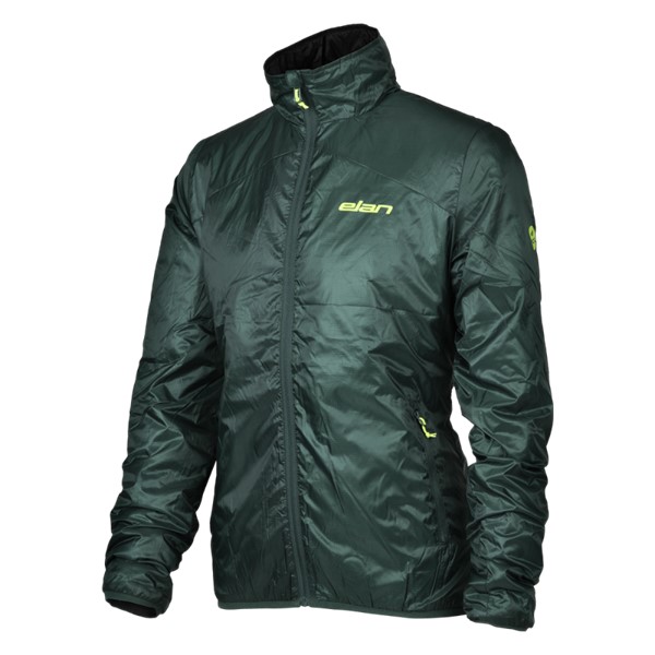 Moška obojestranska izolacijska jakna ELAN DEMO JACKET REVERSIBLE z lahkim polnilom DuPont Sorona 60 g. Izdelana je iz poliestrske tkanine Ripstop z recikliranimi vlakni in prijetnim občutkom bombaža na otip. Vodoodbojna obdelava DWR brez PFC zagotavlja dodatno zaščito pred rahlim dežjem in snegom. Jakna ima dva stranska žepa in omogoča obojestransko nošenje. Primerna je kot samostojna prehodna jakna ali dodatni izolacijski sloj pod trislojno smučarsko jakno.
