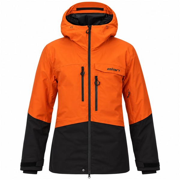 Moška smučarska jakna ELAN AREH ORANGE v izraziti oranžni barvi. Dvoslojna konstrukcija s poliuretansko membrano zagotavlja vodni stolpec 20.000 mm in zračnost 20.000 g/m²/24 h. Jakna vsebuje reciklirano sintetično izolacijo 80 g/m² na trupu in 60 g/m² na rokavih ter kapuci. Opremljena je z lepljenimi šivi, vodoodpornimi zadrgami, dvosmerno nastavljivo kapuco, združljivo s čelado, žepom za smučarsko vozovnico in notranjo zaščito pred snegom.