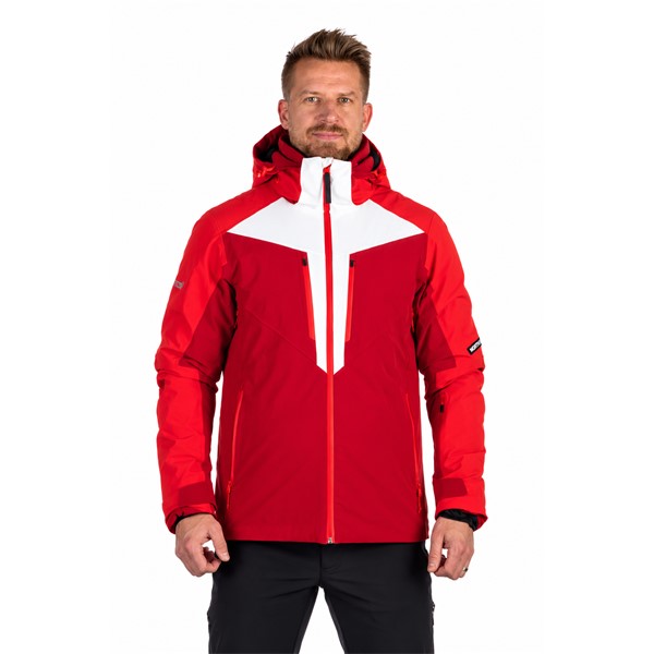 Moška smučarska jakna NORTHFINDER STEPHAN rdeča z izolacijo PrimaLoft® Eco Black. Dvoslojni raztegljivi material zagotavlja vodni stolpec 10.000 mm in zračnost 10.000 g/m²/24 h. Jakna ima popolnoma lepljene šive, varnostni reflektor RECCO®, odstranljivo 3D-nastavljivo kapuco, prezračevanje pod pazduhami, snežno manšeto, zadrge YKK® in praktične žepe za smučarsko opremo.