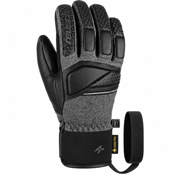 Moške smučarske rokavice REUSCH ALEXIS PINTURAULT GTX   GORE GRIP TECHNOLOGY v barvni kombinaciji BLACK / GREY ALPINE MELANGE. Nepremočljiva membrana GORE-TEX®, tehnologija Gore Grip, izolacija PrimaLoft® Silver Bio™, kakovostno kozje usnje in dodatne ojačitve zagotavljajo toploto, natančen oprijem ter udobje pri športnem smučanju.