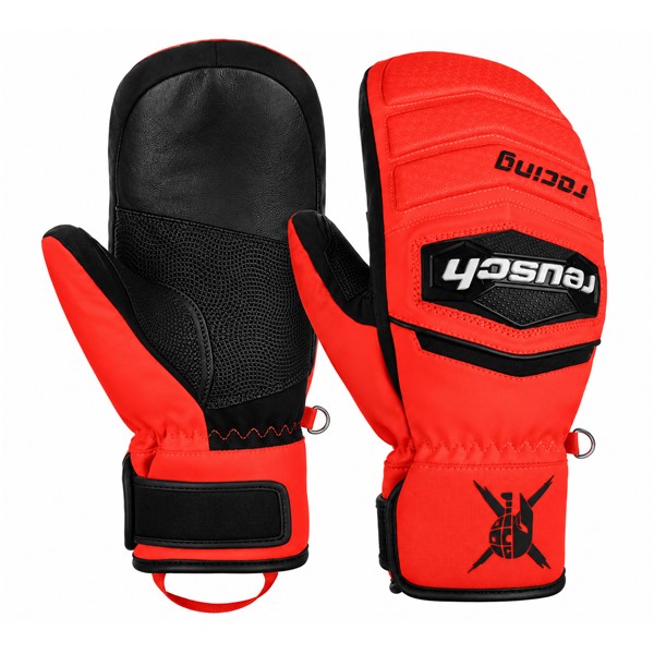 Moške smučarske rokavice REUSCH WORLDCUP WARRIOR R-TEX® XT MITTEN v barvni kombinaciji BLACK / FLUO RED. Nepremočljiva membrana R-TEX® XT, izolacija TecFill™, kozje usnje na dlani, konstrukcija Finger Lining, tehnologija ThermoHood in oblazinjenje prstov zagotavljajo toploto, zaščito in udobje pri športnem smučanju.