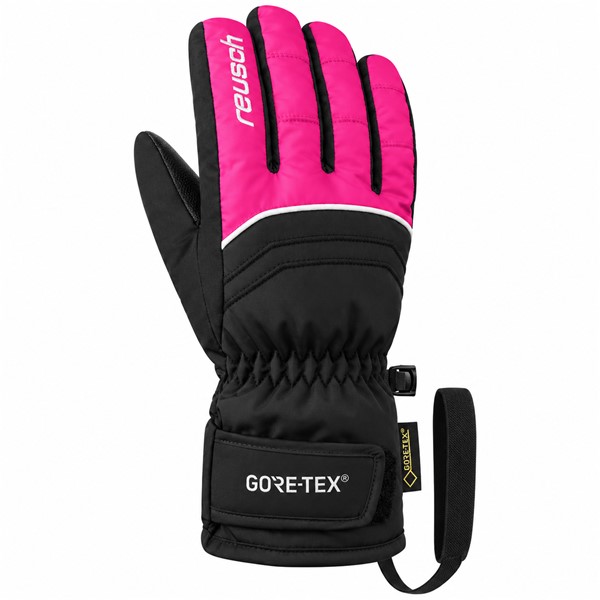 Otroške smučarske rokavice REUSCH TOMMY GTX® VELCRO v črno-rožnati barvni kombinaciji BLACK/PINK. Nepremočljiva membrana GORE-TEX®, izolacija TecFill™, podloga MicroActive in nastavljivo zapenjanje na ježka zagotavljajo toploto, zaščito in udobje med smučanjem.