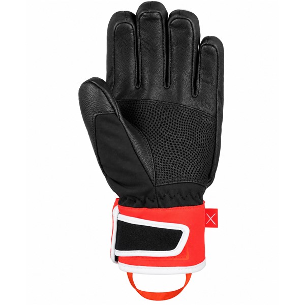 Otroške smučarske rokavice REUSCH WORLDCUP WARRIOR PRIME R-TEX® XT JUNIOR v barvni kombinaciji BLACK / WHITE / FLUO RED. Nepremočljiva in zračna membrana R-TEX® XT, izolacija TecFill™, dlan Quantum PU, mehka zaščita členkov in prstov, keramični potisk ter nastavljivo zapenjanje na ježka zagotavljajo funkcionalnost, toploto in športen videz med smučanjem.