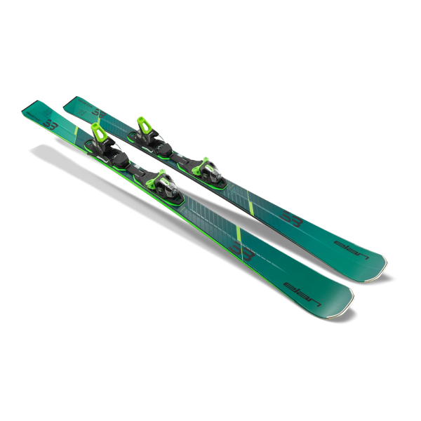 Vsestranske karving smuči Elan Primetime 33 25/26 s profilom Amphibio, tehnologijo PowerMatch in pripadajočimi vezmi EM 11.0 GW Fusion X.