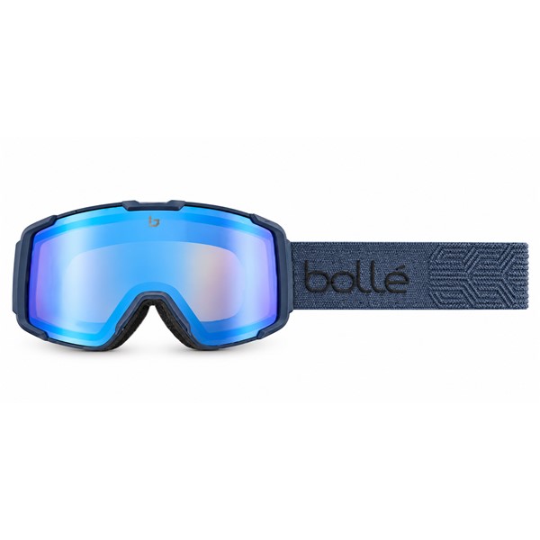Fotokromatska smučarska očala BOLLÉ CERRO Totem Blue Matte – Azure Photochromic Cat. 1–3 z atraktivnim modrim matiranim okvirjem in modro fotokromatsko lečo. Tehnologija SLF Photochromic omogoča samodejno prilagajanje svetlobi v kategorijah 1–3 s prepustnostjo VLT 45–10 %. Očala zagotavljajo 100 % UV-zaščito, široko vidno polje, dvojno cilindrično lečo, premaza Anti-Fog in Anti-Scratch, prezračevanje Flow-Tech ter OTG-zasnovo za uporabnike korekcijskih očal.
