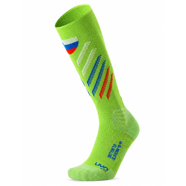 Smučarske nogavice UYN NATYON 3.0 SLOVENIA s prepoznavnim športnim dizajnom v slovenskih barvah. Napredne tehnologije Zerocuff™, Shockwave, Cool Air Flow, Preshock Shield in Target Compression Bandage zagotavljajo funkcionalno podporo, zaščitno blaženje in udobje med smučanjem.