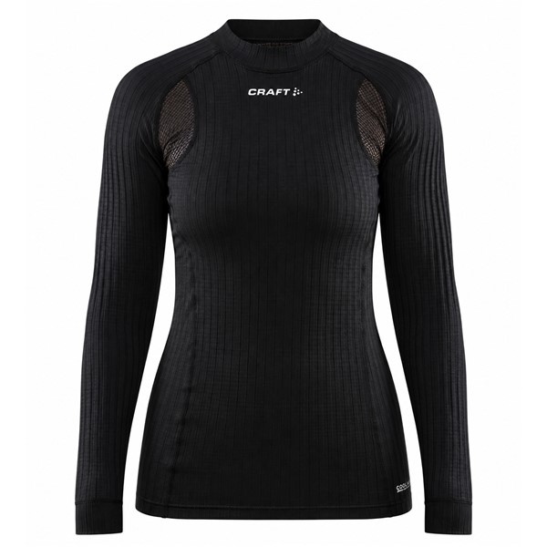 Originalna ženska funkcionalna majica CRAFT Active Extreme X CN LS W Black v črni barvi. Izjemno lahka kanalno pletena tkanina s tehnologijo Coolmax Air omogoča učinkovito odvajanje vlage in uravnavanje telesne temperature. Mrežasti paneli izboljšujejo zračnost, oprijet kroj Supertight Fit pa zagotavlja funkcionalno prileganje med intenzivnimi športnimi aktivnostmi.