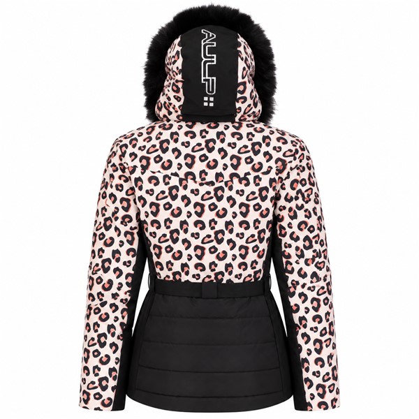 Elegantna ženska smučarska jakna AULP CAPRI LEOPARD z atraktivnim leopardjim vzorcem in poudarjenim pasom. Zunanji material zagotavlja nepremočljivost in zračnost 15K/15K, bogata sintetična izolacija do 300 g pa poskrbi za prijetno toploto. Jakna ima raztegljive softshell vstavke, snemljivo kapuco z umetnim krznom, snežno manšeto, notranje Lycra manšete in praktične žepe.