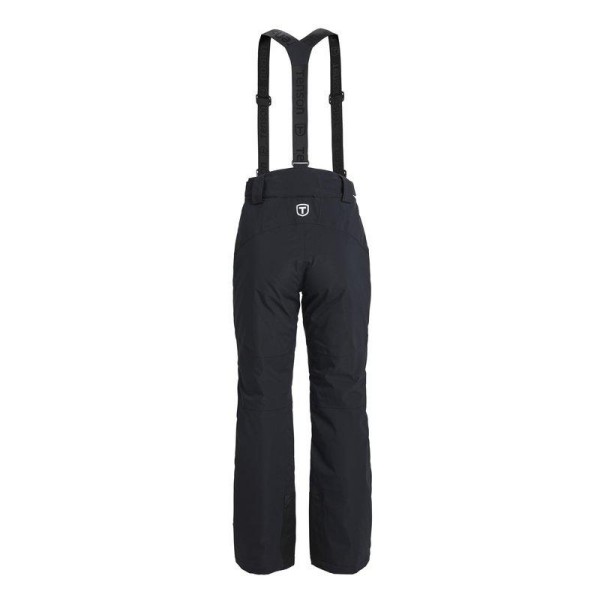 Ženske smučarske hlače TENSON Core BLACK z vodnim stolpcem 8.000 mm in zračnostjo 8.000 g/m²/24 h. Membrana MPC Plus, izolacija Air-Push 80 g, zunanji material s 33 % recikliranega poliestra, odstranljive naramnice, nastavljiv pas, anatomsko oblikovana kolena, ojačani zaključki hlačnic in notranje snežne gamaše zagotavljajo funkcionalnost za celodnevno smučanje