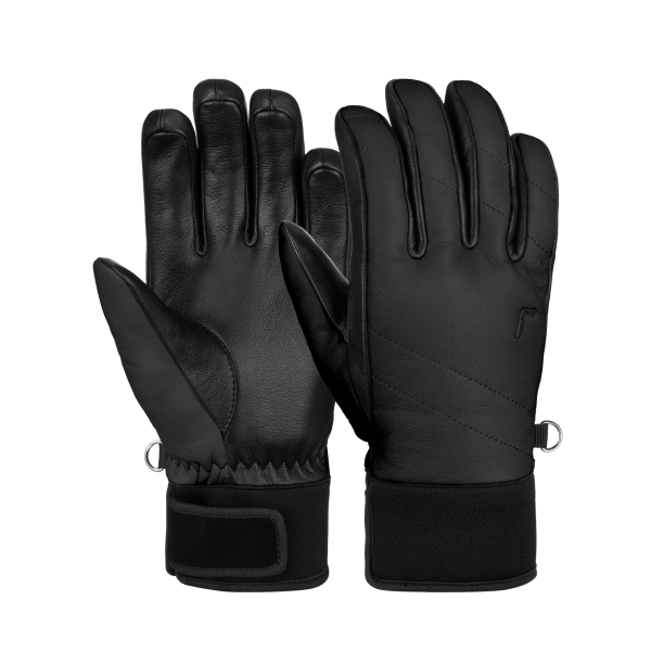 Ženske smučarske rokavice REUSCH JULIETTE v klasični črni barvi BLACK. Vrhunsko naravno ovčje usnje, izolacija PrimaLoft® Gold, mehka podloga MicroActive in eleganten oprijet zaključek Tight Cuff zagotavljajo izjemno toploto, udobje in prefinjen športni videz.