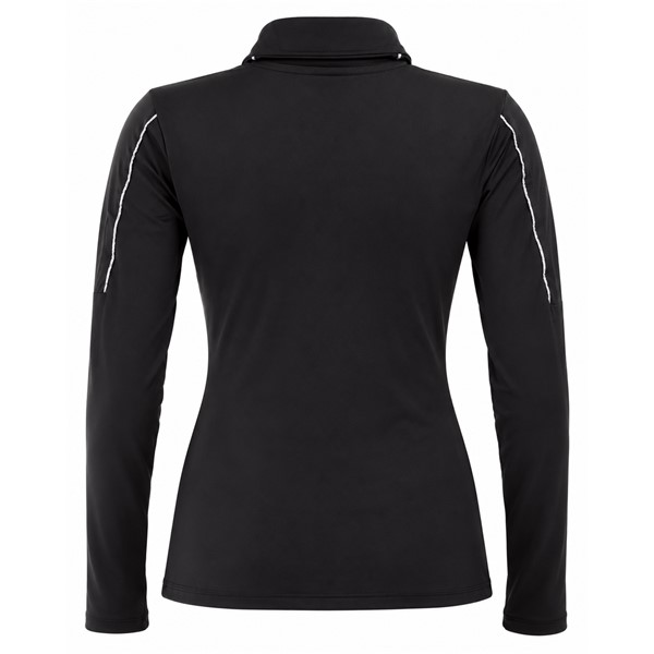 Ženski puli z zadrgo REUSCH DELUXE BLACK/SILVER v elegantni črni barvi s srebrnimi poudarki. Praktičen športni puli z višjim ovratnikom je primeren kot srednji sloj pod smučarsko jakno ali kot samostojno oblačilo za zimske aktivnosti in prosti čas.
