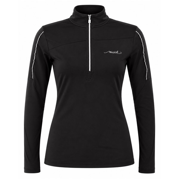 Ženski puli z zadrgo REUSCH DELUXE BLACK/SILVER v elegantni črni barvi s srebrnimi poudarki. Praktičen športni puli z višjim ovratnikom je primeren kot srednji sloj pod smučarsko jakno ali kot samostojno oblačilo za zimske aktivnosti in prosti čas.