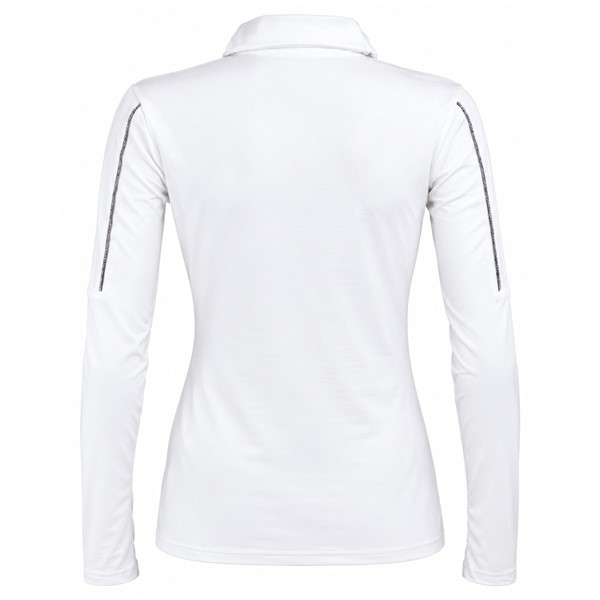 Ženski smučarski puli REUSCH DELUXE WHITE/SILVER v elegantni beli barvi s srebrnimi poudarki. Material iz 95 % poliestra in 5 % elastana, višji ovratnik ter praktična zadrga omogočajo udobje, raztegljivost in svobodo gibanja pri smučanju ter drugih zimskih aktivnostih.