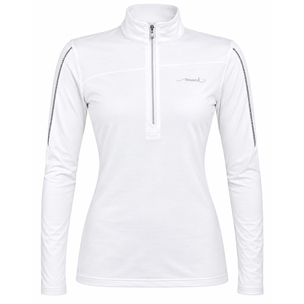 Ženski smučarski puli REUSCH DELUXE WHITE/SILVER v elegantni beli barvi s srebrnimi poudarki. Material iz 95 % poliestra in 5 % elastana, višji ovratnik ter praktična zadrga omogočajo udobje, raztegljivost in svobodo gibanja pri smučanju ter drugih zimskih aktivnostih.
