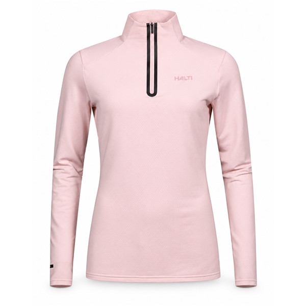 Ženski tehnični smučarski puli HALTI JAAKO VEILED PINK v elegantni nežno roza barvi. Lahek material Active Dry Sport Knit iz 94 % recikliranega poliestra in 6 % elastana, mrežasto strukturirana notranjost ter visok ovratnik zagotavljajo učinkovito odvajanje vlage, zračnost in svobodo gibanja pri smučanju, pohodništvu ter drugih športnih aktivnostih.