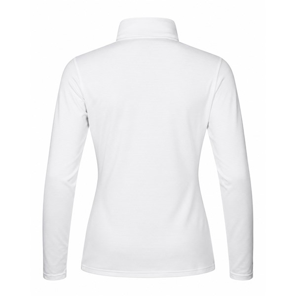Ženski tehnični smučarski puli HALTI JAAKO WHITE v elegantni beli barvi s kontrastno črno zadrgo. Lahek material Active Dry Sport Knit iz 94 % recikliranega poliestra in 6 % elastana, mrežasto strukturirana notranjost ter visok ovratnik zagotavljajo učinkovito odvajanje vlage, zračnost in svobodo gibanja pri smučanju, pohodništvu in drugih športnih aktivnostih.