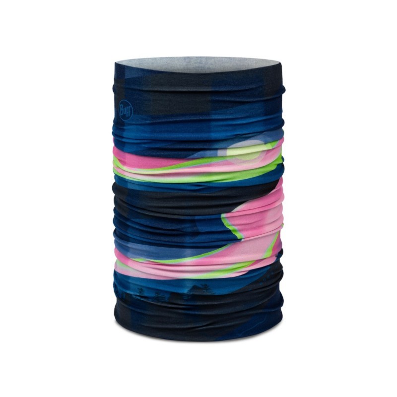 Topla in raztegljiva BUFF® tuba Larto Navy nudi zaščito pred soncem, vetrom in mrazom. Idealna za tek, smučanje, pohodništvo in outdoor aktivnosti.