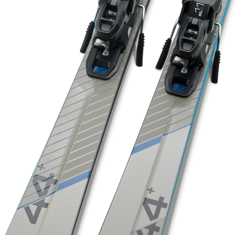 Vsestranske karving smuči Elan Primetime 44  s širšo platformo, sredico Dual Density, ojačitvijo Mono Ti in pripadajočimi vezmi EMX 12.0 GW Fusion X.
