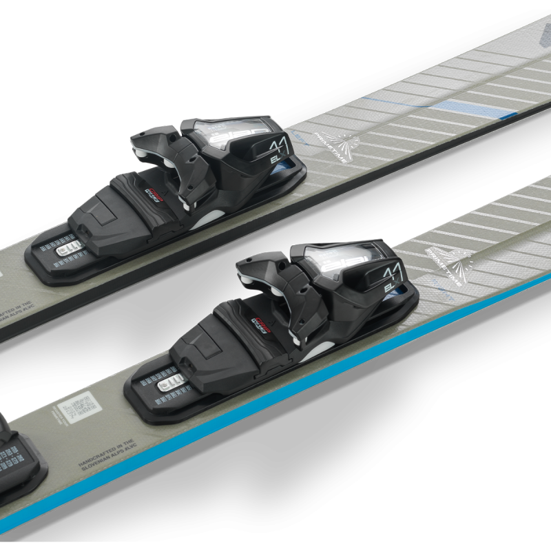 Vsestranske karving smuči Elan Primetime 44  s širšo platformo, sredico Dual Density, ojačitvijo Mono Ti in pripadajočimi vezmi EMX 12.0 GW Fusion X.
