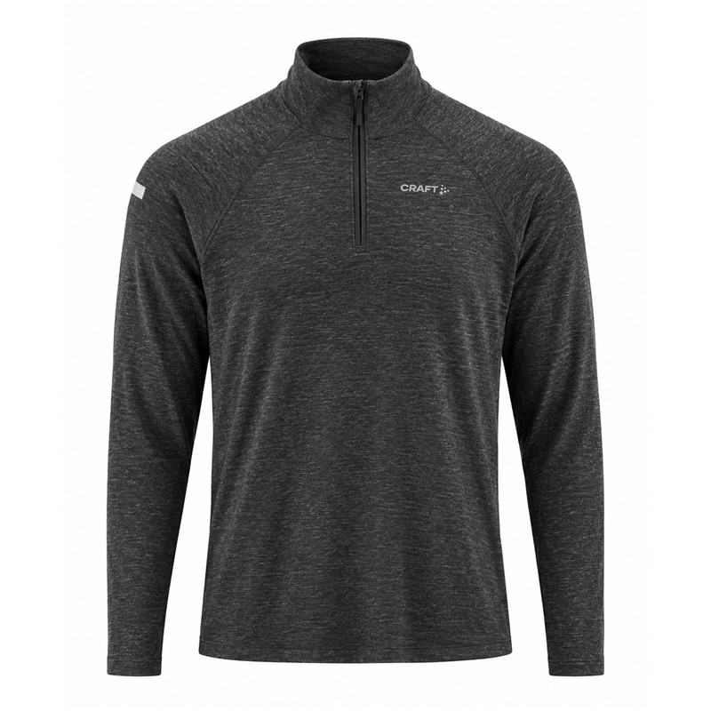 Originalna moška funkcionalna tekaška majica CRAFT ADV Wool LS Tee 3 M Black/Melange v črni melanž barvi. Izdelana iz 80 % recikliranega poliestra in 20 % merino volne. Mehka funkcionalna jersey tkanina zagotavlja prijetno toplotno udobje in učinkovito odvajanje vlage. Visok ovratnik z zadrgo omogoča prilagajanje prezračevanja, mrežasti panel na hrbtu izboljšuje pretok zraka, odsevni detajli na rokavih in oprijemala za palec pa zagotavljajo dodatno praktičnost pri teku v hladnejšem vremenu.