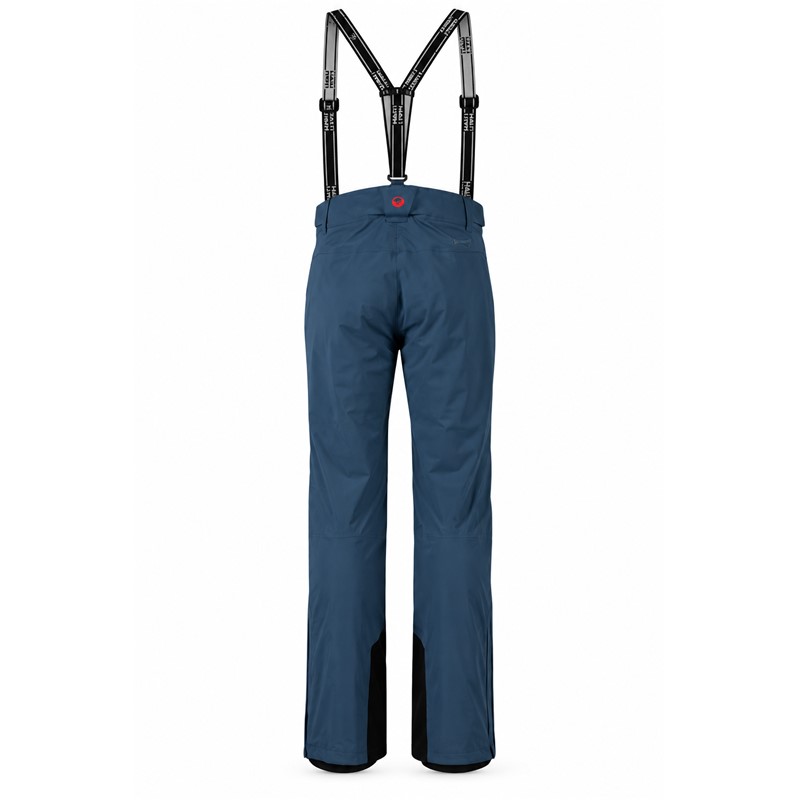 Moške smučarske hlače HALTI Lasku BIG DIPPER BLUE z vodnim stolpcem 15.500 mm in zračnostjo 17.000 g/m²/24 h. Membrana DrymaxX Ultimate, izolacija Microtherm Dynamic 40 g, 4-smerno raztegljiv material, odstranljive naramnice, nastavljiv pas, ojačani zaključki hlačnic in notranje snežne gamaše zagotavljajo zaščito, toploto in udobje med smučanjem.