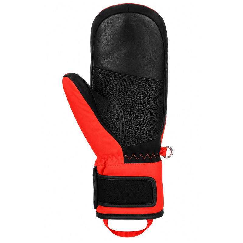Moške smučarske rokavice REUSCH WORLDCUP WARRIOR R-TEX® XT MITTEN v barvni kombinaciji BLACK / FLUO RED. Nepremočljiva membrana R-TEX® XT, izolacija TecFill™, kozje usnje na dlani, konstrukcija Finger Lining, tehnologija ThermoHood in oblazinjenje prstov zagotavljajo toploto, zaščito in udobje pri športnem smučanju.