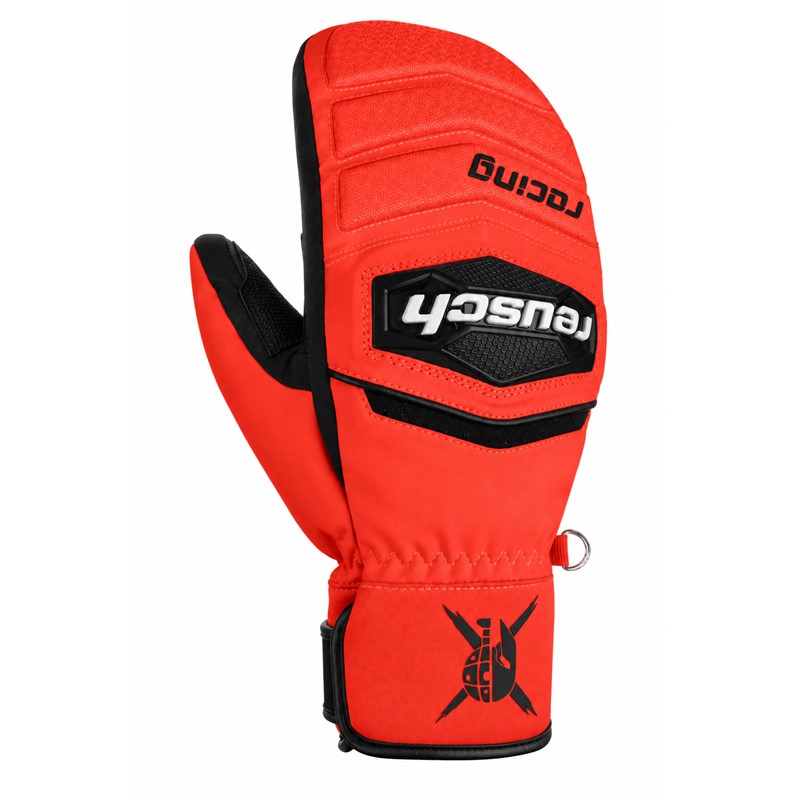 Moške smučarske rokavice REUSCH WORLDCUP WARRIOR R-TEX® XT MITTEN v barvni kombinaciji BLACK / FLUO RED. Nepremočljiva membrana R-TEX® XT, izolacija TecFill™, kozje usnje na dlani, konstrukcija Finger Lining, tehnologija ThermoHood in oblazinjenje prstov zagotavljajo toploto, zaščito in udobje pri športnem smučanju.