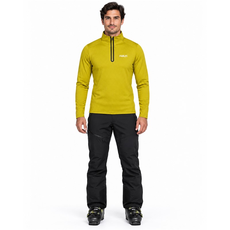 Moški tehnični smučarski puli HALTI JAAKO AVOCADO OIL GREEN v elegantni olivno zeleni barvi. Lahek material Active Dry Sport Knit iz 94 % recikliranega poliestra in 6 % elastana, mrežasto strukturirana notranjost ter visok ovratnik zagotavljajo učinkovito odvajanje vlage, zračnost in svobodo gibanja pri smučanju, pohodništvu ter drugih športnih aktivnostih.