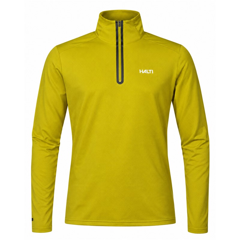 Moški tehnični smučarski puli HALTI JAAKO AVOCADO OIL GREEN v elegantni olivno zeleni barvi. Lahek material Active Dry Sport Knit iz 94 % recikliranega poliestra in 6 % elastana, mrežasto strukturirana notranjost ter visok ovratnik zagotavljajo učinkovito odvajanje vlage, zračnost in svobodo gibanja pri smučanju, pohodništvu ter drugih športnih aktivnostih.