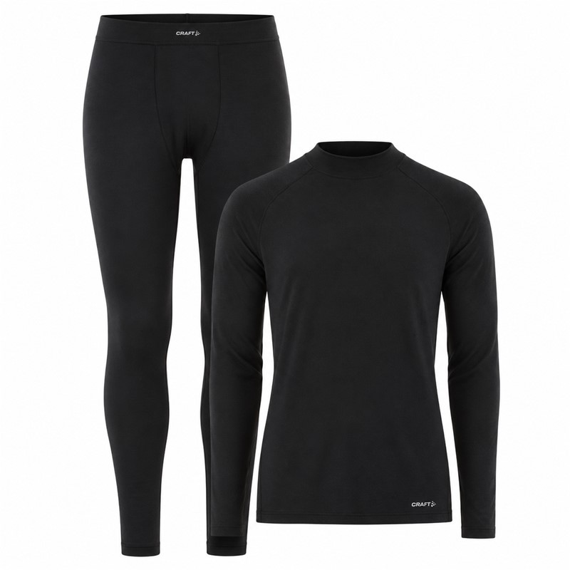 Originalni moški termo komplet CRAFT Thermal Baselayer Set 2 M Black v črni barvi. Vsebuje majico z dolgimi rokavi in dolge funkcionalne spodnje hlače iz 96 % recikliranega poliestra in 4 % elastana. Mehka jersey tkanina z brušeno notranjostjo, štirismerna raztegljivost in ravni šivi Flatlock zagotavljajo udobje med smučanjem, pohodništvom in drugimi zimskimi aktivnostmi.