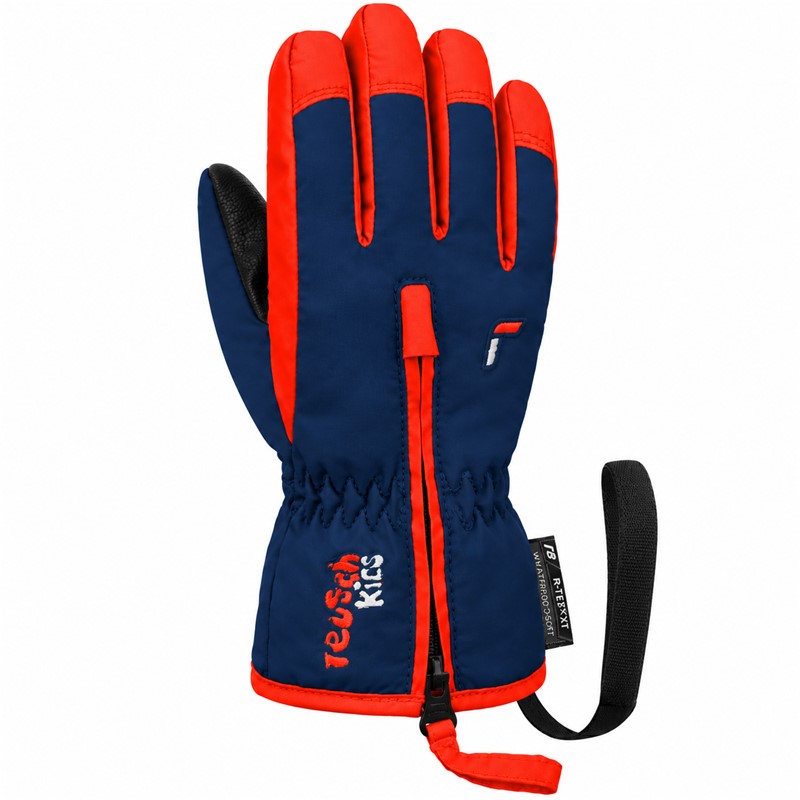 Otroške smučarske rokavice REUSCH BEN v barvni kombinaciji DRESS BLUE / CHERRY TOMATO. Izjemno topla izolacija R-LOFT™, dolga zadrga za enostavno oblačenje, dlan Quantum PU, mehka podloga MicroActive in varnostni trak Baby Leash zagotavljajo toploto, udobje ter praktičnost med zimskimi aktivnostmi najmlajših.