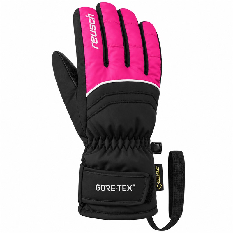 Otroške smučarske rokavice REUSCH TOMMY GTX® VELCRO v črno-rožnati barvni kombinaciji BLACK/PINK. Nepremočljiva membrana GORE-TEX®, izolacija TecFill™, podloga MicroActive in nastavljivo zapenjanje na ježka zagotavljajo toploto, zaščito in udobje med smučanjem.