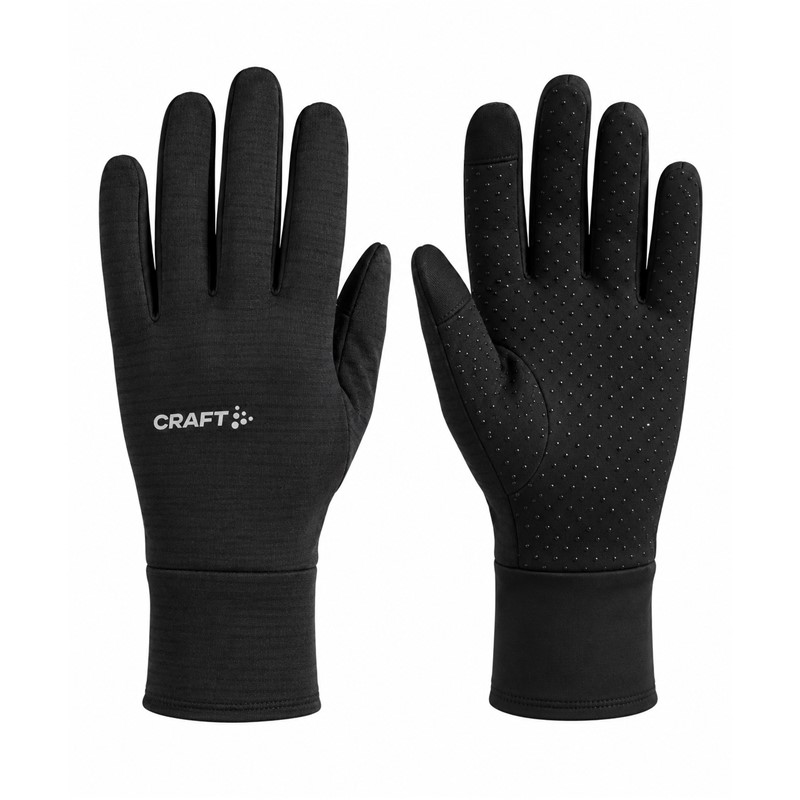 Originalne funkcionalne športne rokavice CRAFT Essence Multi Grip Glove Black v črni barvi. Mehka in raztegljiva jersey tkanina zagotavlja prijetno toplotno udobje med aktivnostmi v hladnejšem vremenu. Silikonski potisk na dlaneh izboljšuje oprijem, poseben material na kazalcu in palcu pa omogoča uporabo združljivih zaslonov na dotik. Primerne za tek, pohodništvo, treninge na prostem in vsakodnevno športno uporabo.