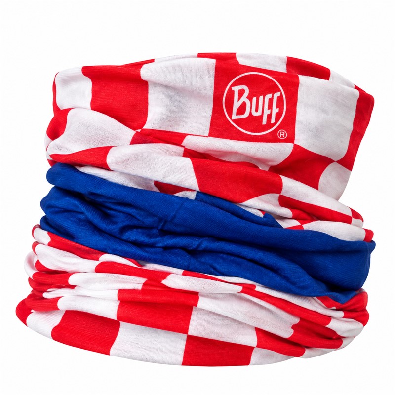 Originalna večnamenska tuba BUFF® Original EcoStretch Croatian Checker Board z izrazitim rdeče-belim šahovničnim vzorcem, intenzivno modrim sredinskim delom in belim logotipom BUFF®. Izdelana iz 95 % recikliranega poliestra in 5 % elastana, s tehnologijo Ultra-Stretch in UV-zaščito UPF 50 za šport, navijanje in vsakodnevno uporabo.
