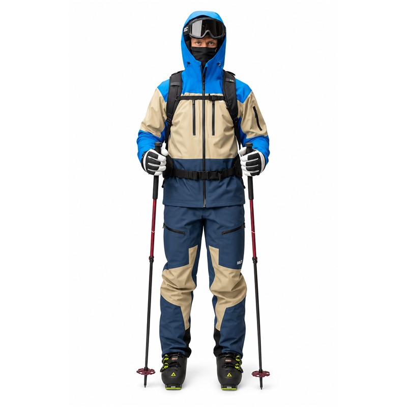 Unisex smučarske hlače HALTI Rizle 3L DX Sargasso Sea Blue v modri barvni kombinaciji G36. Napredna trislojna membrana DrymaxX Nano zagotavlja vodni stolpec 25.000 mm in zračnost 20.000 g/m²/24 h. Hlače imajo visok oprsnik, nastavljive naramnice, dvosmerno sprednjo zadrgo, prezračevanje, prostorne žepe, anatomsko oblikovana kolena, ojačitve Stretch Cordura in notranje snežne gamaše.
