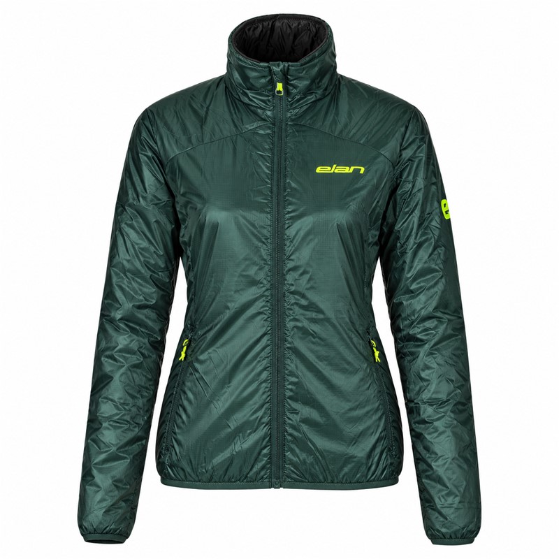 Ženska jakna ELAN DEMO W REVERSIBLE JACKET je lahka obojestranska izolirana jakna z dvema načinoma nošenja. Opremljena je s 60 g polnila DuPont Sorona, zunanjim materialom ripstop iz 100 % poliestra, vodoodbojno površinsko obdelavo brez PFC in dvema stranskima žepoma. Primerna je kot lahka prehodna jakna ali dodatna izolacijska plast pod smučarsko jakno.