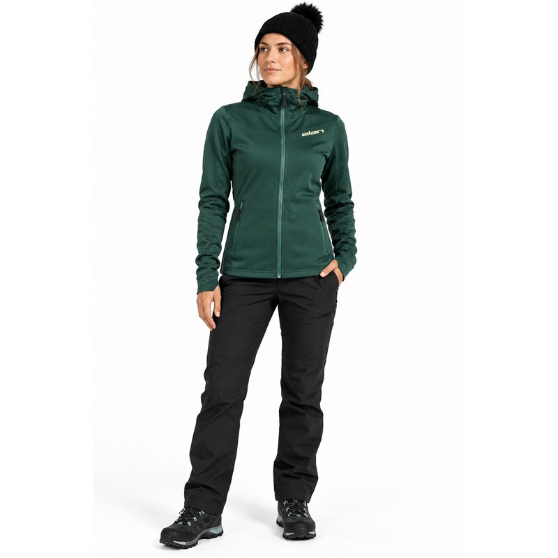 Ženska športna jopica ELAN DEMO W 2L FLEECE JACKET je izdelana iz toplega in elastičnega materiala Powerfleece s sestavo 95 % poliester in 5 % elastan. Opremljena je z dvema stranskima žepoma in funkcionalnima odprtinama za palca na rokavih. Primerna je za smučanje, pohodništvo, sprehode, prosti čas in uporabo kot srednji izolacijski sloj pod smučarsko jakno.