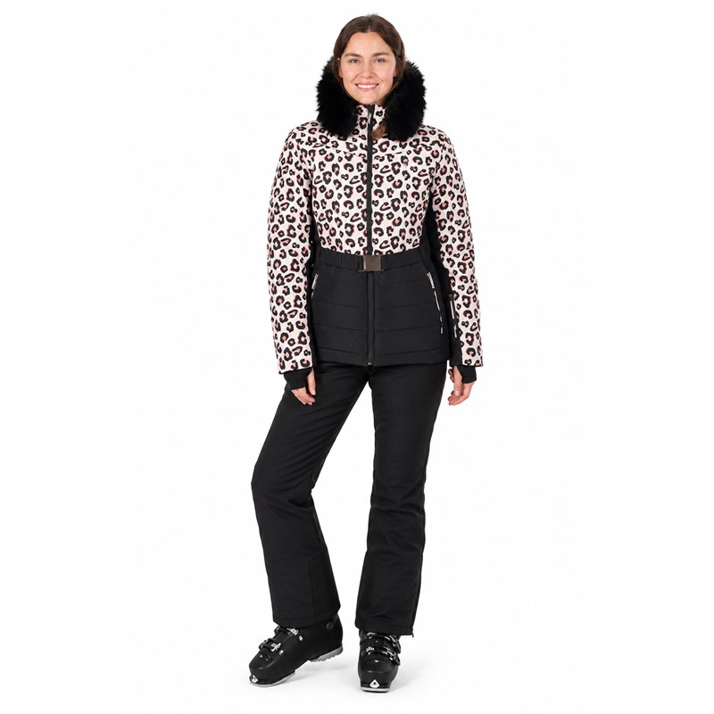 Elegantna ženska smučarska jakna AULP CAPRI LEOPARD z atraktivnim leopardjim vzorcem in poudarjenim pasom. Zunanji material zagotavlja nepremočljivost in zračnost 15K/15K, bogata sintetična izolacija do 300 g pa poskrbi za prijetno toploto. Jakna ima raztegljive softshell vstavke, snemljivo kapuco z umetnim krznom, snežno manšeto, notranje Lycra manšete in praktične žepe.
