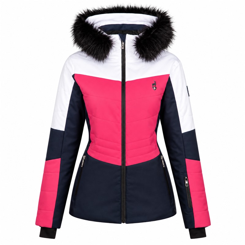 Ženska smučarska jakna AULP SANDI PINK FLASH v izraziti rožnati barvi. Membrana 15K/15K zagotavlja vodni stolpec 15.000 mm in zračnost 15.000 g/m²/24 h. Jakna ima sintetično izolacijo, snemljivo kapuco, odstranljivo umetno krzno, notranjo snežno manšeto s protizdrsnim trakom ter Lycra manšete z odprtinami za palce. Odlična izbira za smučarke, ki želijo funkcionalno in elegantno smučarsko oblačilo.